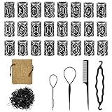 WETARENDA Wikinger Bartperle Set 24 Stücke Bartperle Wikinger Haarperlen Rune Bart Perlen 10*13mm Wikinger Bartschmuck HaarschmucK Flechten Runenperlen mit Clip Schwarze Gummibänder für Armband