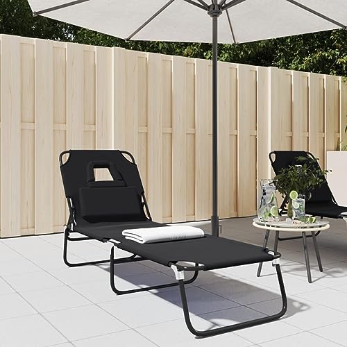 Tumbona Plegable, Silla de Playa con Ajuste de 5 Posiciones, Tejido Oxford Resistente y Estructura de Acero, Ligera y Portátil, para Jardín, Piscina o Playa, Color Negro, 189.0 x 56.0 x 83.0 cm