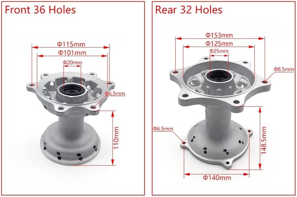 For CRF-R CRF-X250 450 Motorcycle Wheel Hub Assemblies Front Rear Rim 20/25mm Axle Hole Die-casting Flower Drum Wheel Core (Spare Parts)(Rear)