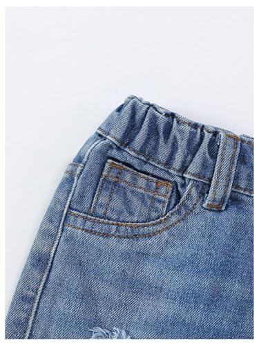 Image of WDIRARA Girl's 2 Piece Outfit Ripped Button Front Long Sleeve Denim Jackets and Mini Skirts Set