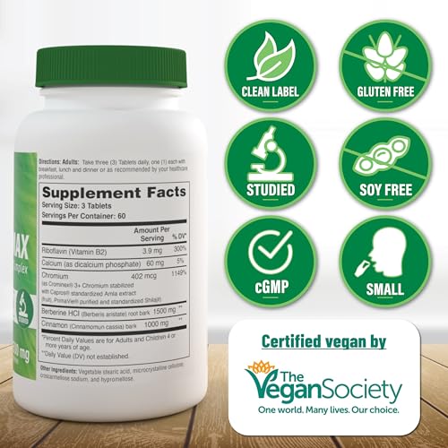 Image of Health Thru Nutrition GlucoPro Max - with 1,500mg Berberine, Chrominex + Chromium, and 1,000mg Cinnamon | Vegan, Non-GMO, Gluten Free | Pack of 180