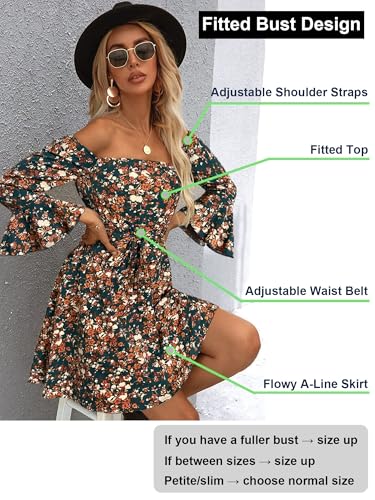 Image of Off Shoulder Ruffle Dress for Women, A-Line Mini Dress with Belt, Fitted Bust Summer Wedding Guest Dress