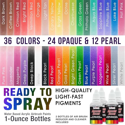 Image of U.S. Art Supply Airbrush Paint Set, 36 Color Deluxe Kit, 1-oz Bottles