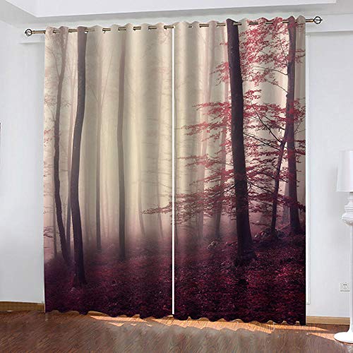 MXYHDZ Rideaux Occultant Chambre - Forêt Rouge brumeuse Cover
