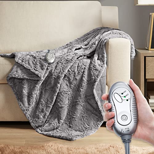 Hyde Lane Luxury Faux Fur Heated Throw Blanket | 50X60 | Soft Gray Mink And Reverse Electric Heating Throw | 3 Heat Settings | Auto-Shutoff | Machine Washable #TOP27