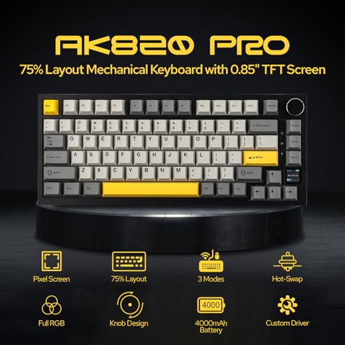 Image of EPOMAKER Ajazz AK820 Pro 75% Wireless Mechanical Keyboard with TFT Smart Display&Knob, Gasket-Mounted Gaming Keyboard, BT /2.4GHz /USB-C Wired (Grey, Gift Switch)