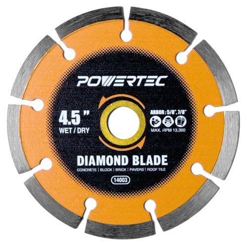 Image of POWERTEC 4-1 /2 inch Segmented Diamond Saw Blades for Angle Grinder, Diamond Blade for Cutting Concrete, Block, Brick, Pavers, Roofing Tile, 4.5 inch Diamond Blades for Wet /Dry Cutting, 1 Pack (14003)