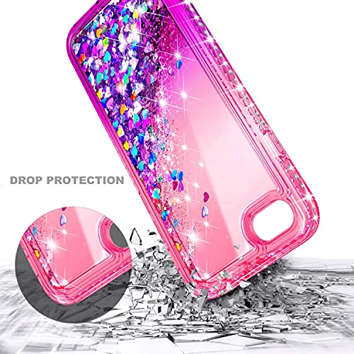 Ngb Compatible For Iphone 6 6S 7 8 Case, Iphone Se 3 2022/Iphone Se 2 2020 Case With Tempered Glass Screen Protector, Ring Holder, Girls Women Kids Liquid Glitter Tpu Cute Case (Pink/Purple) #TOP5