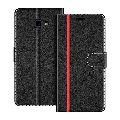 COODIO Coque en Cuir pour Samsung Galaxy J4 Plus, Étui Housse Pochette Fonction Stand pour Samsung Galaxy J4 Plus 2018, Noir/Rouge