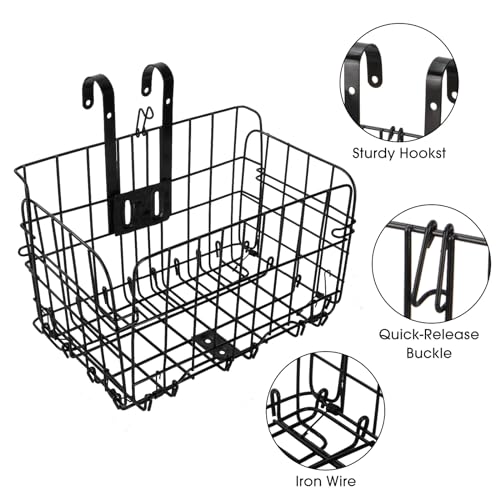 2PACK Folding Front Bike Basket, Cargo Basket for Bike, Removable Front Bag Rear Rack Hanging Bicycle Basket, Collapsible Bike Frame Baskets for Women\'s and Men\'s, Mountain Bike Accessories - Thumbnail 4
