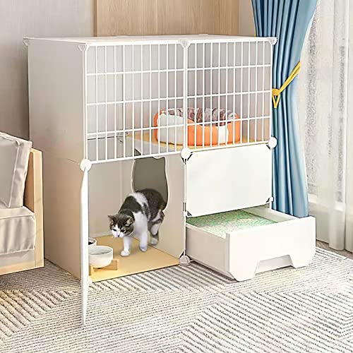 猫のリターボックス、猫のクレート猫ケージ屋内diy猫のエンクロージャー、小動物、取り外し可能なメタルキャットハウス子猫箱、1-3猫に最適な運動場所(サイズ:75x49x75cm) FANDIAO