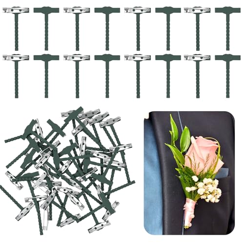 50pcs Boutonniere Safety Pins T Shaped Corsage Pins Plastic Wedding Safety Pin Tiny Boutonniere Pin Holder Supplies for Bride Groom Buttonhole Flowers Floral Festivals Party Decoration