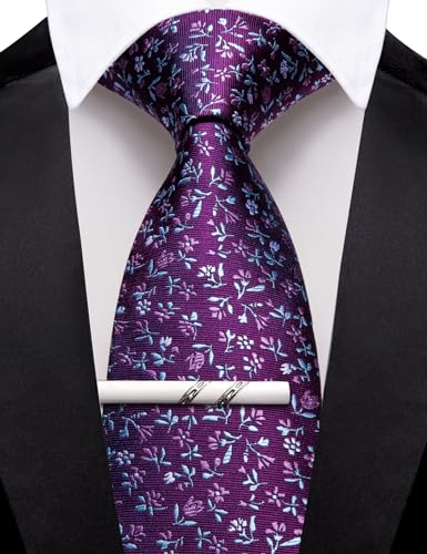 Image of Barry.Wang Floral Ties for Men Flower Necktie with Tie Clip Formal