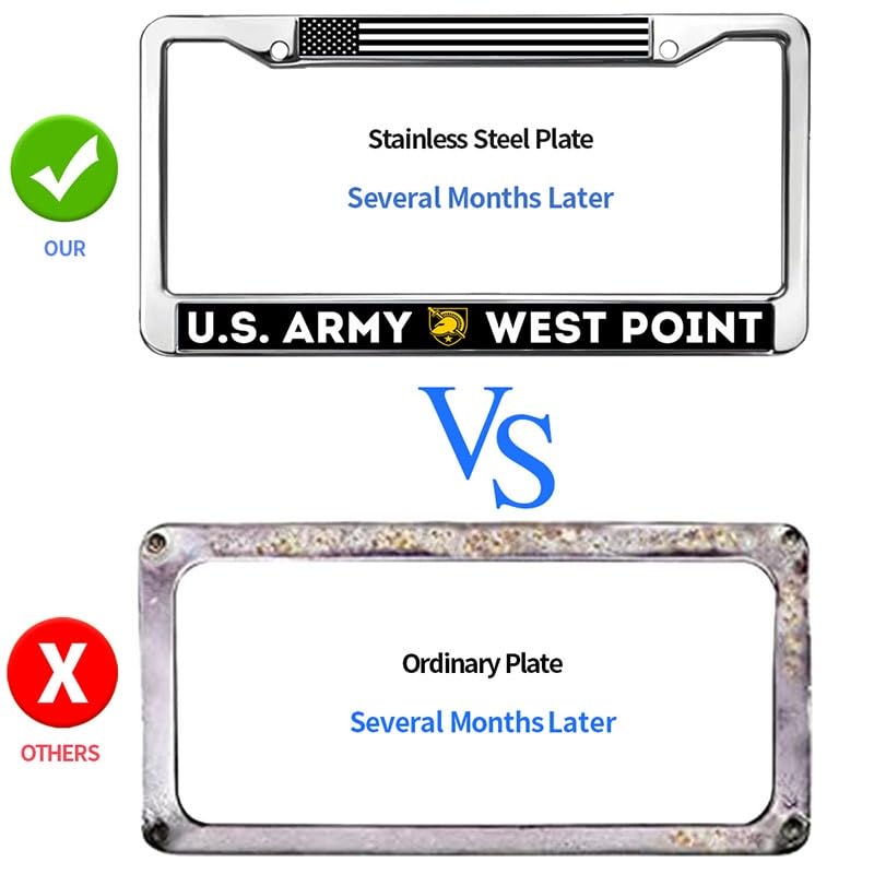 Image of US Army Military Academy License Plate Frame, Metal Auto Tag Cover Holder | Show support for military graduates with this durable metal license plate frame, weather-resistant and built to last.