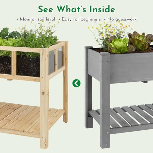 Image of ketive Raised Garden Bed with Transparent Acrylic Panels, Elevated Wooden Raised Garden Bed Planter, Fir Wood Outdoor Planter Box for Herbs, Flowers & Patio Balcony Gardening (Natural)