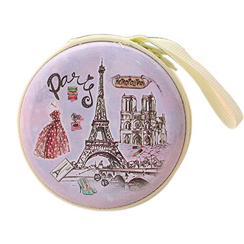 Preisvergleich Produktbild Ogquaton Schöne runde Brieftasche tragbare Cartoon Eiffelturm Kopfhörer Schlüsselhalter Tasche grau langlebig und nützlich