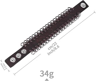GelConnie Hard Rock Leather Cuff Bracelet Cool Handmade Braided Metal Bracelets Adjustable Punk Leather Wristbands for Men, Women LPB305-Brown