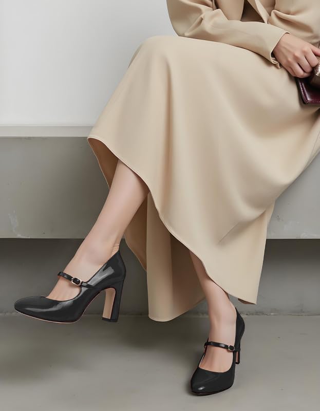 Women's Mary Jane Pumps Chunky Heel Round Closed Toe Heels Ankle Strap Dress Shoes for Dating Wedding Office - Image 4