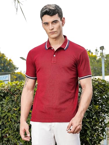 Image of Thomas Scott Men's | Solid | Knitted | Polyster Blend | Knitted | Polo | Ribbed Sleeve | Short Sleeve | Tshirt for Men