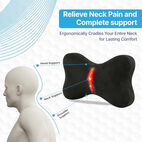 Image of KINGSWAY Car Accessories Bow Shape Neck Rest Seat Cushion, Universal Use Car Neck Pillow, Memory Foam Pillow in Black, Super Soft and Super Travel Comfort Design Headrest Cushions, Pack of 2