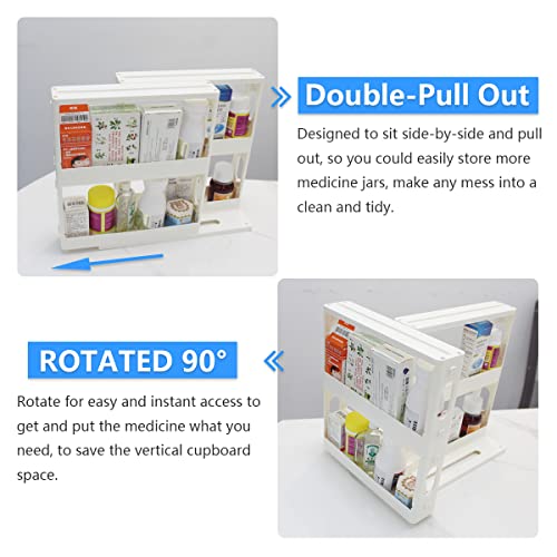 Dutiplus Medicine Cabinet Organizer 2-Tier Pull-And-Rotate Shelf Storage Rack Organizer For Holding Prescription Bottles, Cosmetics 11" H X 4" W X 11.22" L #TOP4