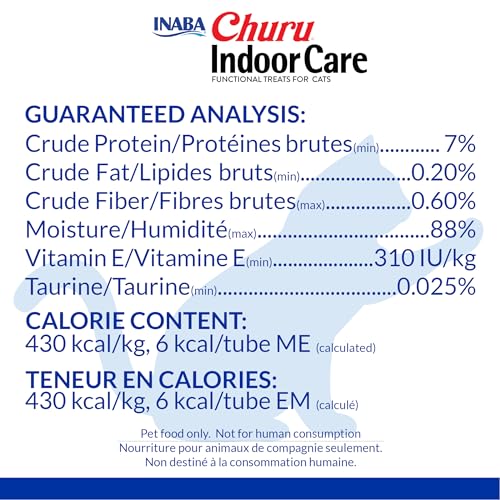 INABA Churu Indoor Care for Hairball Control, Functional Lickable Cat Treat with Taurine & Green Tea Extract, 0.5oz Each, Tubes, Tuna Recipe (Pack of 48) - image 5