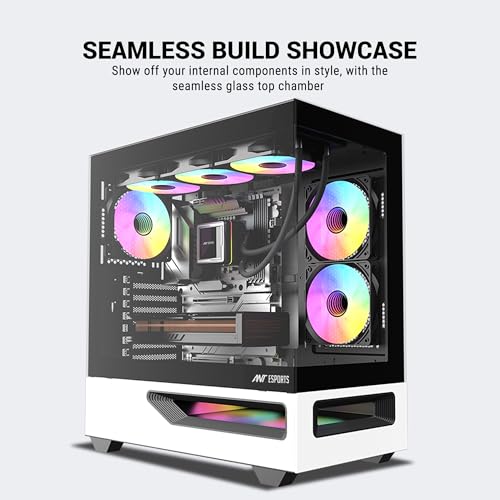 Image of Ant Esports Crystal Spectra Computer Case /Gaming Cabinet - Black & White | Pre-Installed 5 ARGB Infinity Mirror PWM Fans