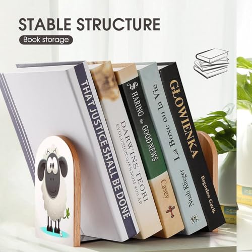 Sujetalibros de oveja para estantes tapón de madera para libros pesados y organizador 8