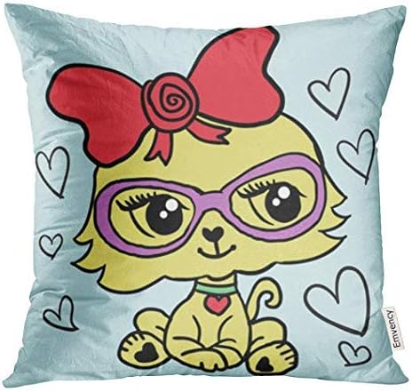 JIMSTRES Throw Pillow Cover Pink Drawing Cute Cat Graphics Cartoon Characters Book Illustrations Designs for Kindergarten Animal Decorative Pillow Case Home Decor Squarees Pillowcase 22 X 22 inches