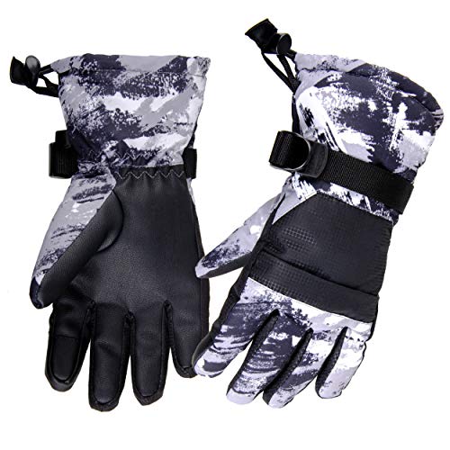 Azarxis Kids Ski Gloves, Winter Warm Snowproof Gloves Touch Screen Thermal Fleece Lined Windproof Breathable Anti Slip Snow Gloves for Skiing, Snowboarding, Ice Skating (Gray, XS (7-9 Years))