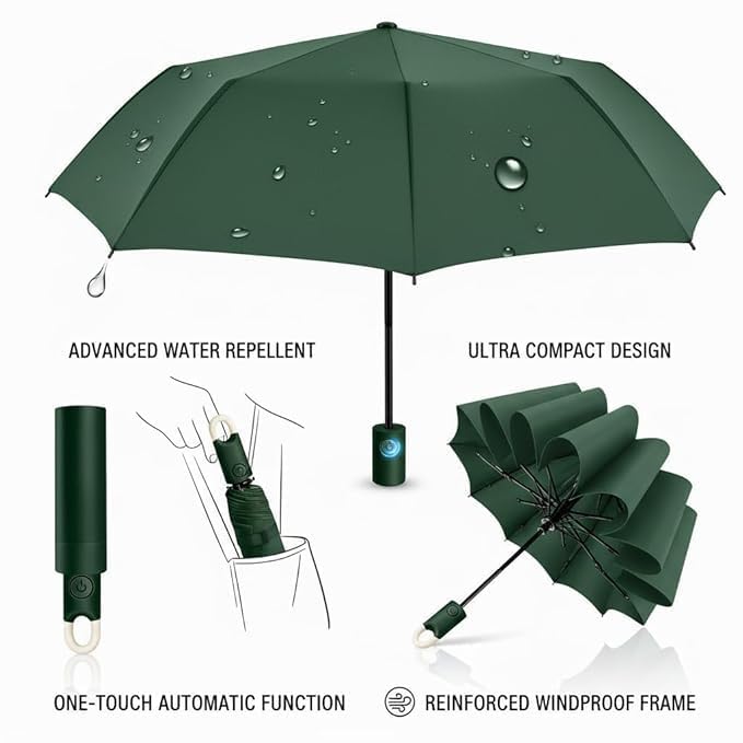 Image of UV Reversible Umbrella with Novelty Carabiner Handle, Travel-Friendly Umbrellas for Sun & Rain Protection, Windproof Compact, Automatic Open /Close,Plant Cutter for Home Garden Men and Women
