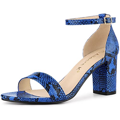 Allegra K Allegra K Women's Snake Printed Chunky Heels Ankle Strap Blue Snake Sandals 9 M US