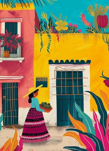 Baibexing Affiche Vintage Abstraite De Voyage Au Mexique, Illustration Florale, Impressions Sur Toile, Peinture Murale, Images D'Art, Décoration D'Intérieur, A7 21X30Cm Sans Cadre