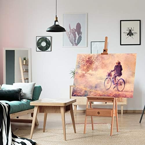 Caballete de artista con estante y cajón, caballete de madera de haya, caballete ajustable, caballete de estudio para lienzos de hasta 92 cm, caballete de suelo