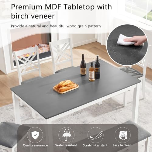 Image of Harper & Bright Designs 6 Piece Kitchen Dining Set, 58.5 inch Rectangular Rubber Wood Table with 4 Upholstered Chairs and Bench, Grey & White Modern Farmhouse Dining Table Set for 6, Kitchen Living Room