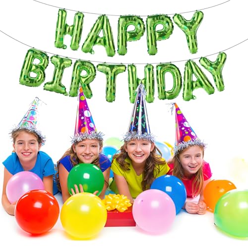 Image of Green Pixel Happy Birthday Banner Foil Balloons for Birthday Party Decorations Supplies