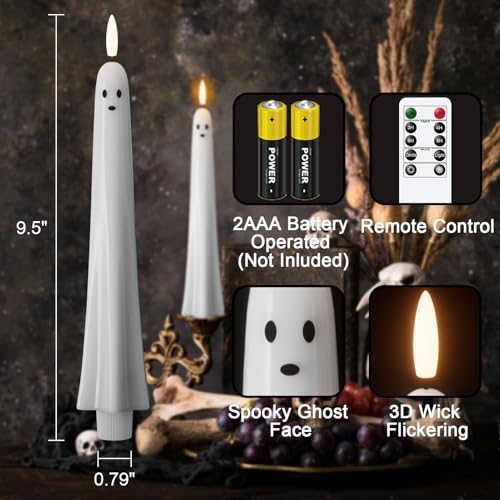 Image of Wondise Halloween Ghost Flameless Taper Candles with Remote & Timer