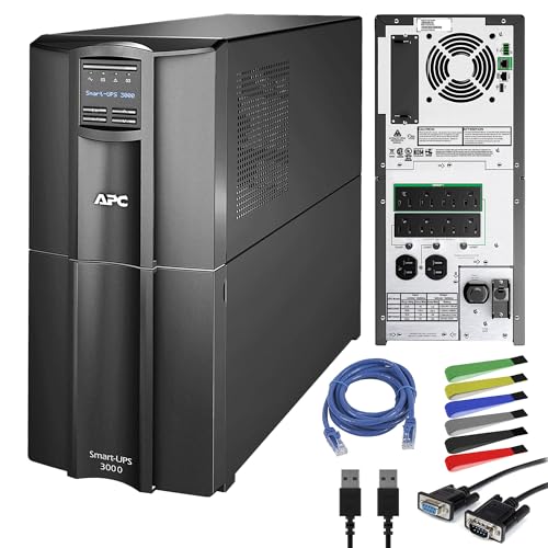 APC 3000VA Smart UPS with SmartConnect, SMT3000C Sinewave UPS Battery Backup + Network Cable + Wire Ties