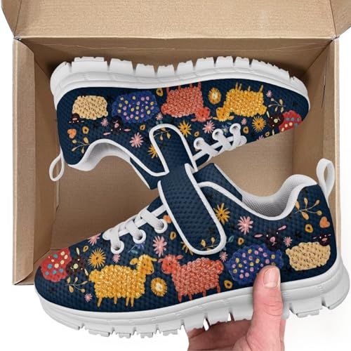 Boys Shoes Girls Kids Sneakers Tennis Running Shoes Cute Colorful Sheep Pattern White Sole2