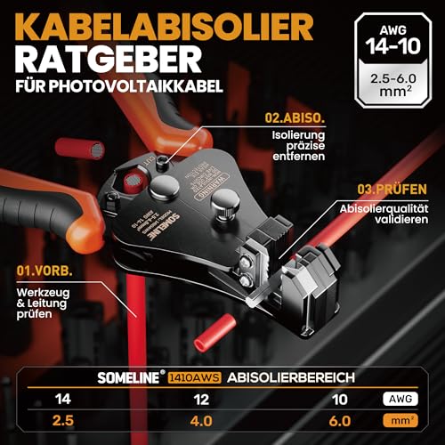 SOMELINE Solarstecker Crimpzange Set für 2.5/4/6mm² Solarkabel, 6 Paar Male Female Solarpanel Kabelstecker + Crimpzange + Abisolierzange + Kabelschneider + Schraubenschlüssel + Werkzeugkasten