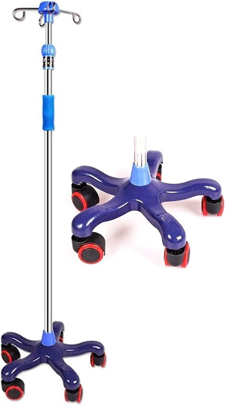 Soporte IV de altura ajustable con base de hierro fundido pesado y ruedas, soporte IV portátil de 5 patas para hospitales y cuidado del hogar y establo