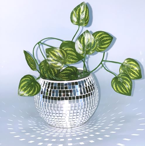 Vaso Palla da Discoteca,Fioriera di Palla da Discoteca,Vaso per Piante Discoteca,Argento Vetro Vasi da Fiori di Palla da Discoteca,bohémien decor per piante da interni Succulenti e Cactus,3*4*4zoll