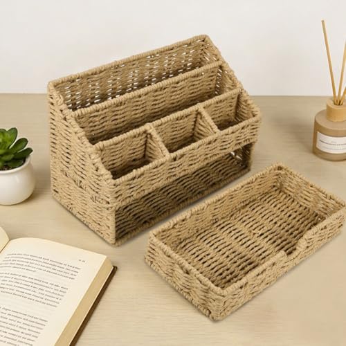 Trieur à compartiments pour magazines en rotin panier rangement bureau maison - 7