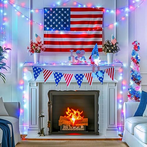 Jmexsuss 14 Red White & Blue Lights Clear Wire, 66 Ft 200 Led 4Th Of July Decorations String Lights Plug In, Christmas Lights For Independence Day Celebration Party Memorial Day Patriotic Holidays Decor thumb #5
