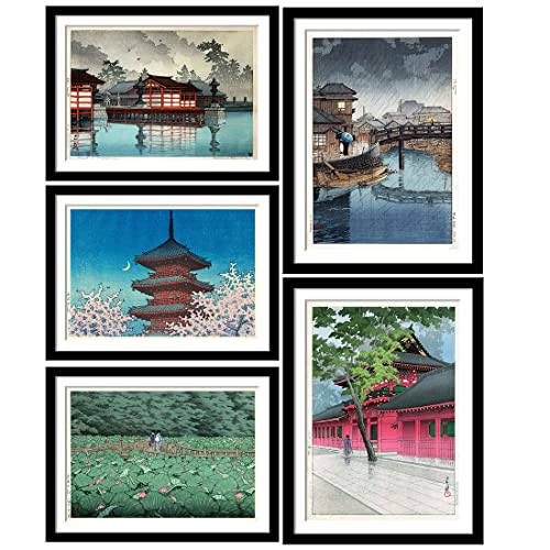 Image of Tallenge - Set of 10 Kawase Hasui Artworks - Japanese Art Poster - Small Framed Poster(Paper,12 x 17 inches, Multicolour)