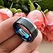 TUTISS 8mm Black Blue Tungsten Rings for Men Women Fashion Engagement Wedding Bands Brushed Finish Offset Line Comfort Fit Size 10.5