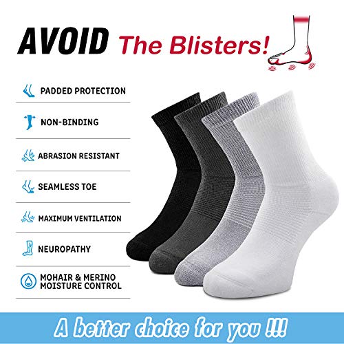 Busy Socks 4 Pack Non-binding Diabetic Socks for Men Women, Loose Top Crew Cotton Thick Cushion Socks4