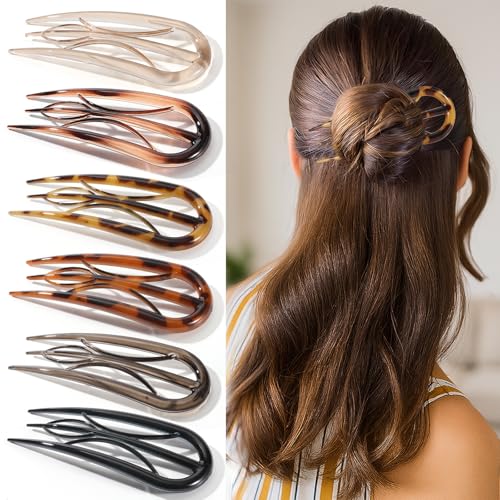 6PCS French Hair Pins for Women, Tortoise Shell French Pins