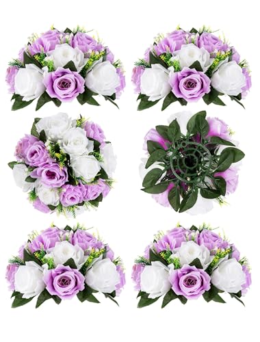 BLOSMON Blumenstrauß Blumengestecke Künstlich Deko Rose 6 Pcs Flieder &...