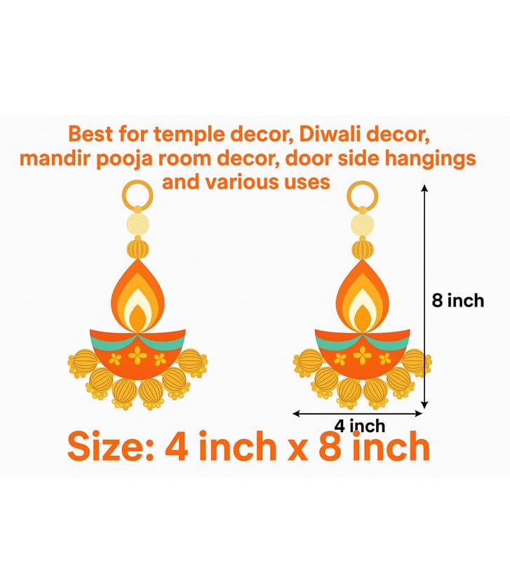 Image of Diya Hanging,Pair of 2, 10 Inch | Door Garlands for Main Door|Shubh Labh Hanging | Mandir & Temple Decor | Diwali & Pooja Decoration | Home Mandir & Pooja Room Decoration Items
